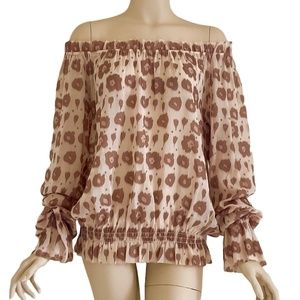 Rachel Zoe animal print georgette off shoulder peasant blouse Size 4